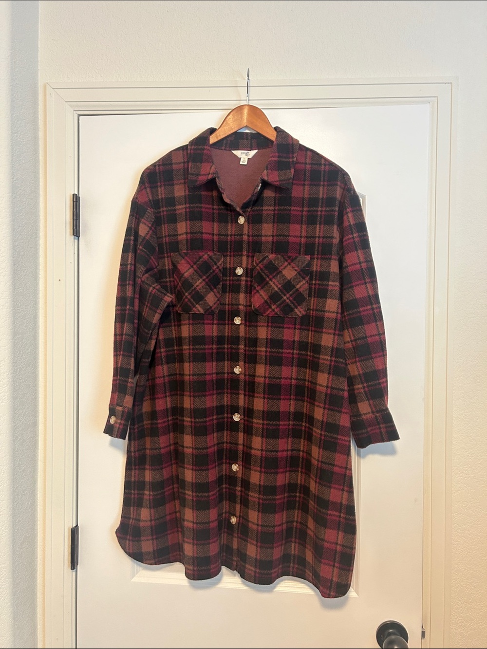 NWT Terra & Sky Burgundy and Black Plaid Button Down Sweater/Coat Size 14W